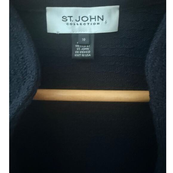 St. John Collection Luxe Textured Black Wool-Blend Pearl Button Blazer Size 10 - Picture 4 of 10